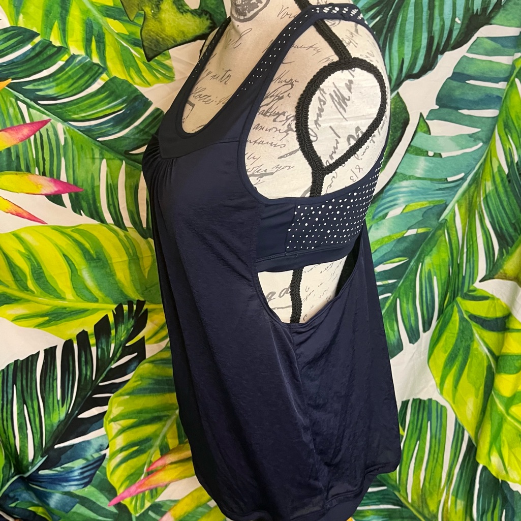 Athleta Medium Dark Blue White Gel Polka Dot Workout Bra Yoga Casual Tank